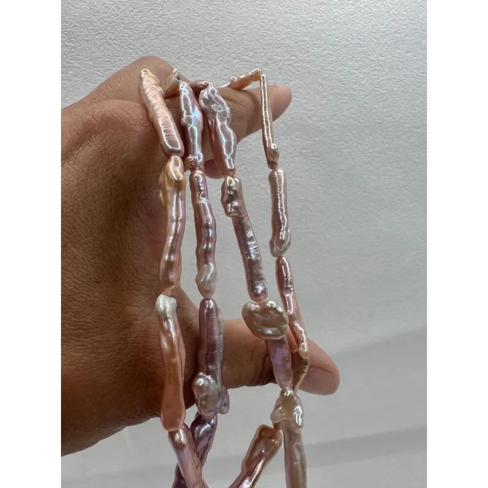 2 Strand Bundle Natural Pink Purple Biwa Stick Freshwater Pearls DIY Jewelry
